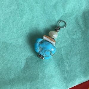 Turquoise, Pearl & Shell Silver Pendant Beautiful Natural Handcrafted Style